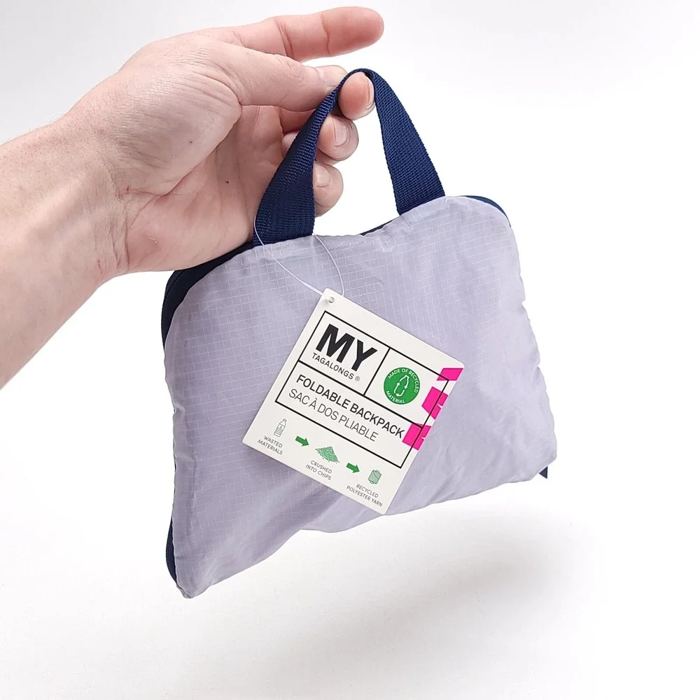 My Tagalongs Purple Foldable Packable Backpack‎ Light Weight Day Pack Recycled
